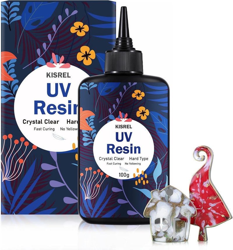 KISREL UV Resin 100g - Upgraded UV Resin Kit, Hard Type Crystal Clear Ultraviolet Curing UV Epoxy Resin for Craft Jewelry Making - Image 1